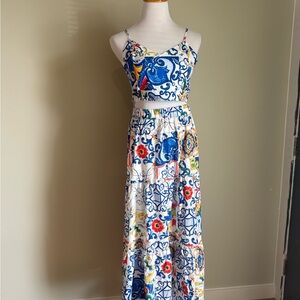 Colorful Patterned Maxi Skirt with Matching Crop Top